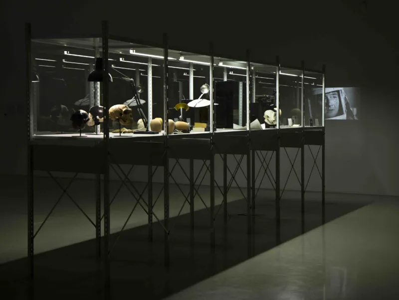 Christian Andersson, ‘From Lucy with Love’, 2011. Installation technique mixte, film 16mm noir et blanc. 196 x 600 x 70 cm. Collection Mudam Luxembourg. Acquisition 2011 © Photo : Terje Östling / Moderna Museet
