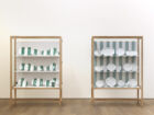 Daniel Buren, ‘Croisements’, 1987. Vitrines, vaisselle et tissu. Dimensions variables. Collection Mudam Luxembourg. Donation 2018 – M.J.S., Paris. Photo : Rémi Villaggi © Mudam Luxembourg