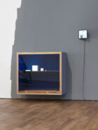Joëlle Tuerlinckx, ‘STUDIO POCKET (blue period Fukushima 2011) with table (studio moment)’, 2011. Technique mixte. 180 x 148 x 190 cm. Collection Mudam Luxembourg. Donation 2023 – Gaby et Wilhelm Schürmann avec le soutien des membres du Cercle des collectionneurs du Mudam Luxembourg. Vue de l’exposition ‘Radio Luxembourg: Echoes across borders’, Mudam Luxembourg. Photo : Mareike Tocha © Mudam Luxembourg