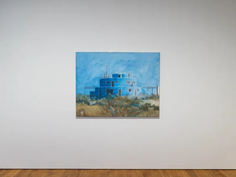 Exhibition view ‘Seven Paintings – Seven Encounters’, Mudam Luxembourg. Photo: Mike Zenari © Mudam Luxembourg. Edi Hila, ‘The Blue House’, 2000. Collection Mudam Luxembourg. Acquisition 2019