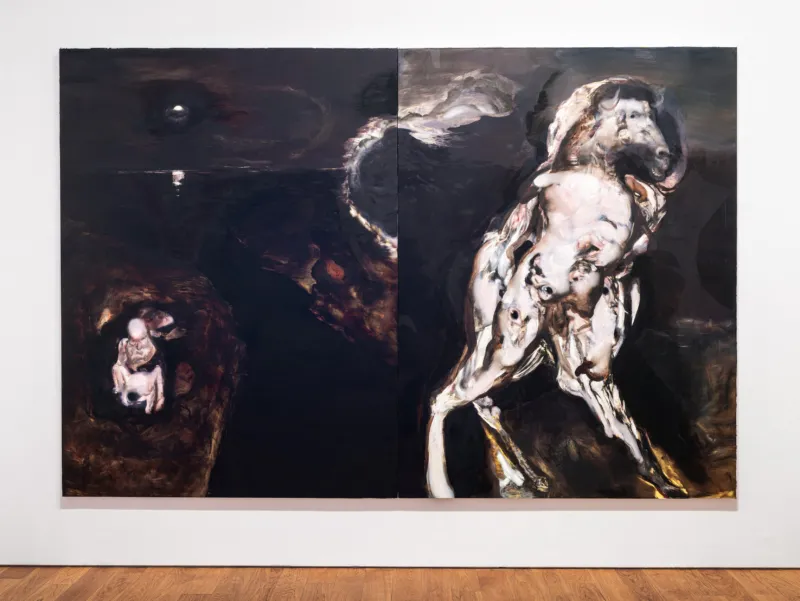 Ambera Wellmann, ‘Two Things are True’, 2022
Collection Mudam Luxembourg – Musée d’Art Moderne Grand-Duc Jean
Donation 2022

Exhibition view ‘Seven Paintings – Seven Encounters’, 02.07.2026 — 26.07.2026,
Mudam Luxembourg – Musée d’Art Moderne Grand-Duc Jean
Photo: Sven Becker © Mudam Luxembourg