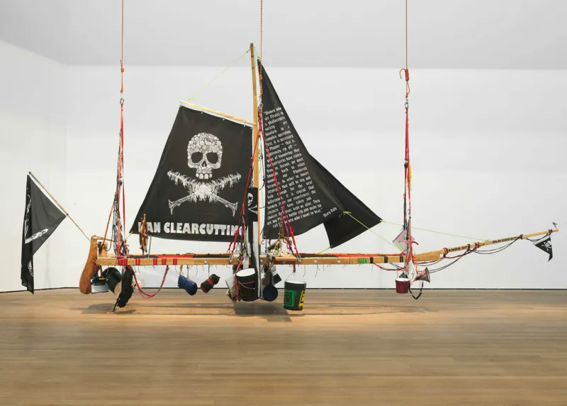 Andrea Bowers, ‘Radical Feminist Pirate Ship Tree Sitting Platform’, 2013. Collection Mudam Luxembourg. Donation 2023 – Gaby and Wilhelm Schürmann with the support of the members of the Cercle des collectionneurs du Mudam Luxembourg. Photo: Mareike Tocha | Mudam Luxembourg