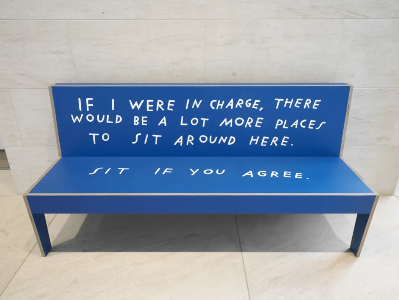 Finnegan Shannon, ‘Do you want us here or not (Mudam)’, 2023–ongoing. Plywood, paint. Collection Mudam Luxembourg. Acquisition 2023. View of the exhibition ‘A Model’, Mudam Luxembourg © Photo: Mareike Tocha | Mudam Luxembourg