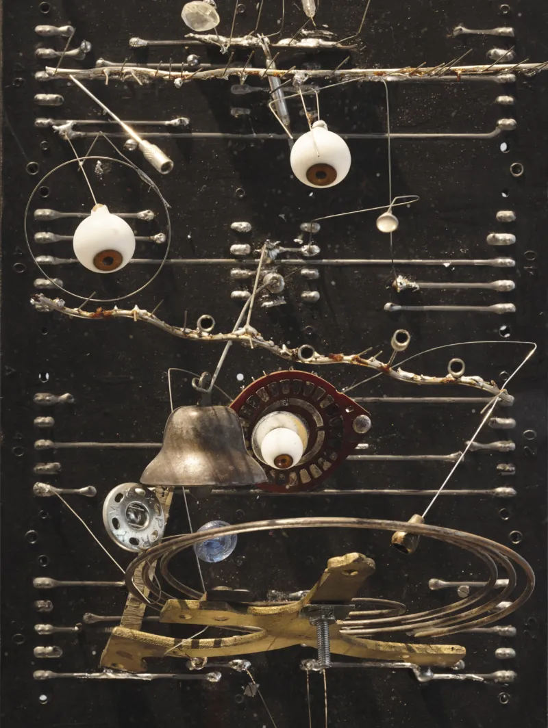 Irma Hünerfauth, ‘Augen und Glocke’, ca. 1970 (detail). From the series ‘Vibrations Objects’. Operated by hand. Sound object with self-noise amplifier. Courtesy of the Estate of Irma Hünerfauth. View of the exhibition ‘Radical Software: Women, Art & Computing 1960–1991’, Mudam Luxembourg. Photo: Mareike Tocha © Mudam Luxembourg