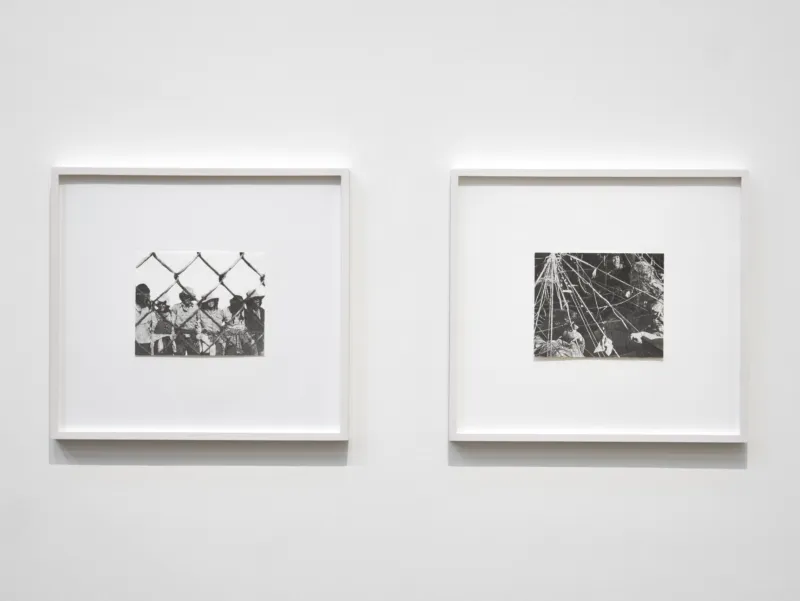 Andrea Bowers, ‘Women’s Pentagon Action, 1981, detail of woven web around Pentagon’, 2003 + ‘Feminist Spirituality and Magical Politics Scrapbook’, 2003. Gaby and Wilhelm Schürmann Collection. View of the exhibition ‘Radio Luxembourg: Echoes across borders‘, Mudam Luxembourg. Photo: Mareike Tocha © Mudam Luxembourg