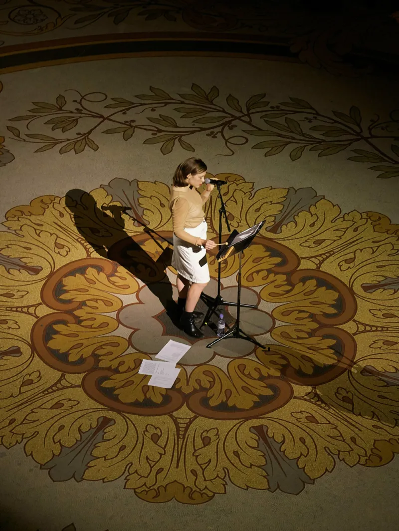 Hanne Lippard performing at FIAC (Foire internationale d'art contemporain) in Paris.