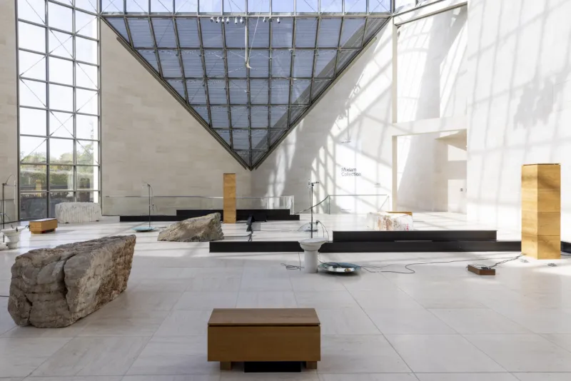 View of the exhibition "Tarek Atoui. Waters’ Witness", 24.09.2022 – 05.03.2022, Mudam Luxembourg © Photo: Eike Walkenhorst | Mudam Luxembourg