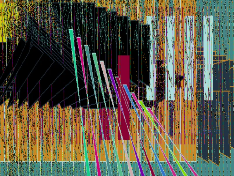 Samia Halaby, ‘Bird Dog 6’, 1987. Kinetic painting programmed on an amiga computer. Courtesy of the artist and Sfeir Semler Gallery, Beirut & Hamburg