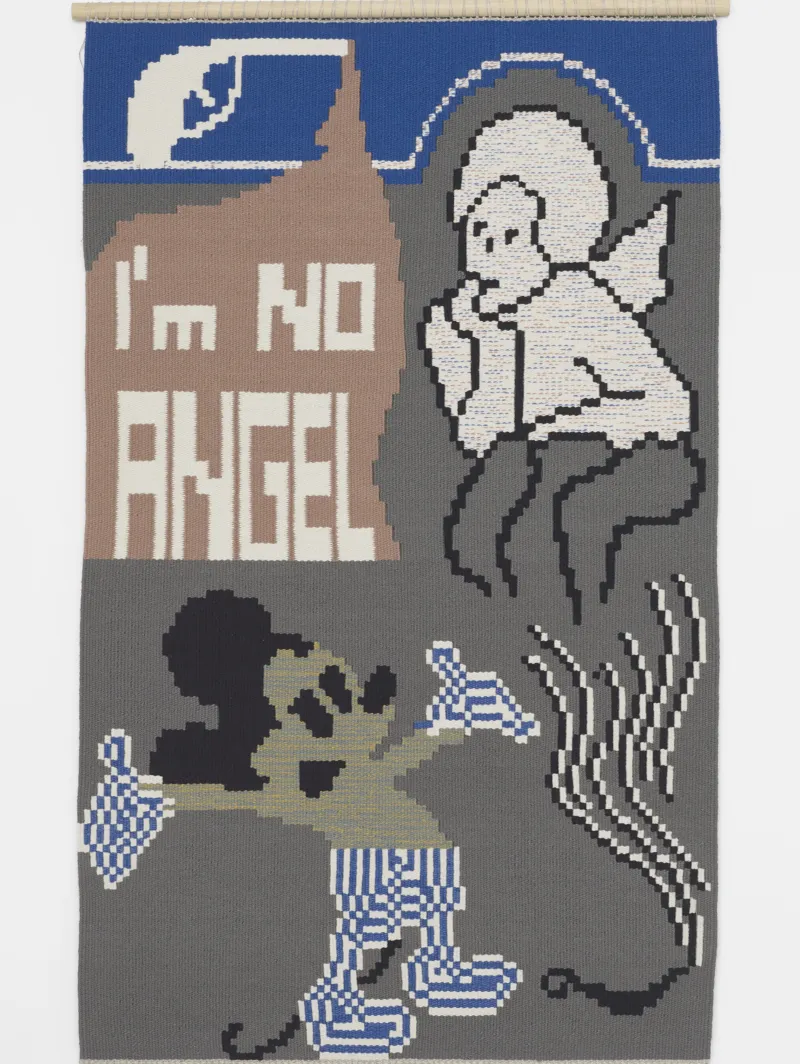 Charlotte Johannesson, ‘I’m No Angel’, 1972–3 / 2017. Wool, handwoven, reproduction of a missing artwork. Courtesy of the artist and Hollybush Gardens, London © Photo: Andy Keate. Image courtesy the artist and Hollybush Gardens, London