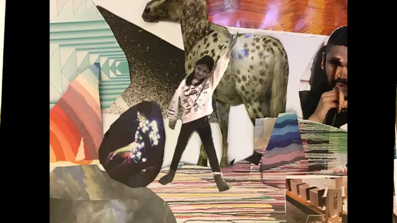 A colourful kids collage made during a workshop at Mudam.