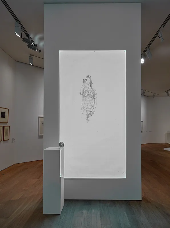 Vue de l'exposition "Face-à-Face", Mudam Luxembourg 08.10.2022 – 02.04.2023: Andrea Mastrovito, "Robespierre", 2007. Film d'animation. Collection Mudam Luxembourg. Donation 2011 – De l'artiste © Photo :  Rémi Villaggi | Mudam Luxembourg