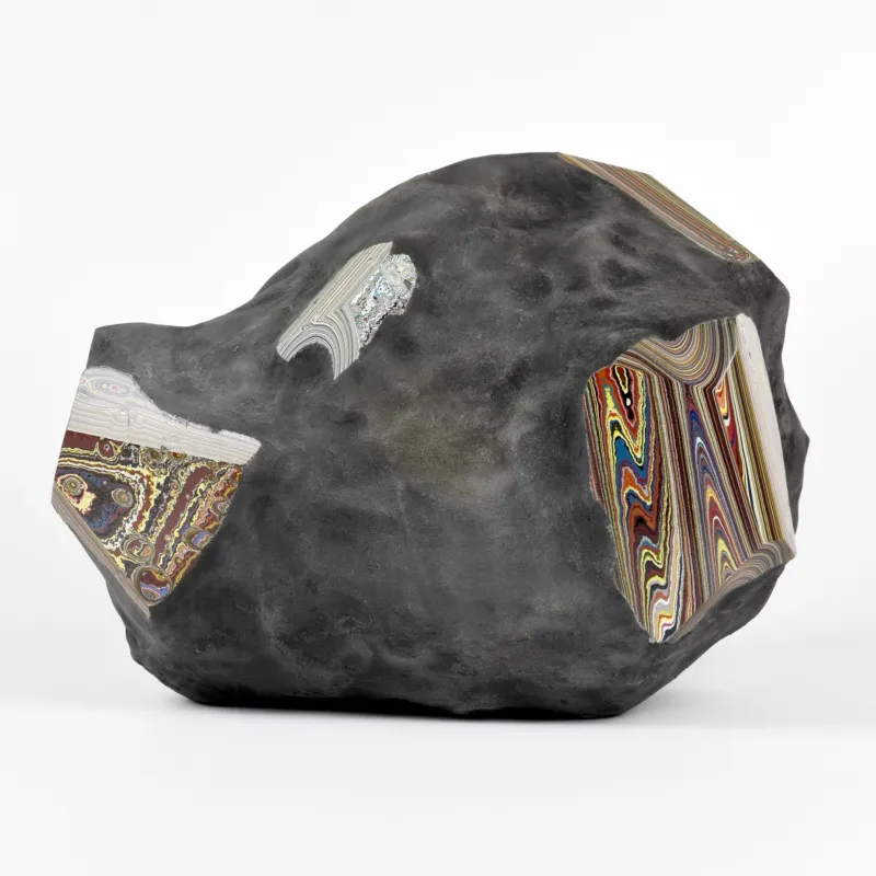 Agnieszka Kurant , ‘Post-Fordite’, 2019–today. Fossilised automotive paint, resin, powdered stone, acrylic paint, steel. Courtesy of the artist © Photo: Krzysztof Smaga