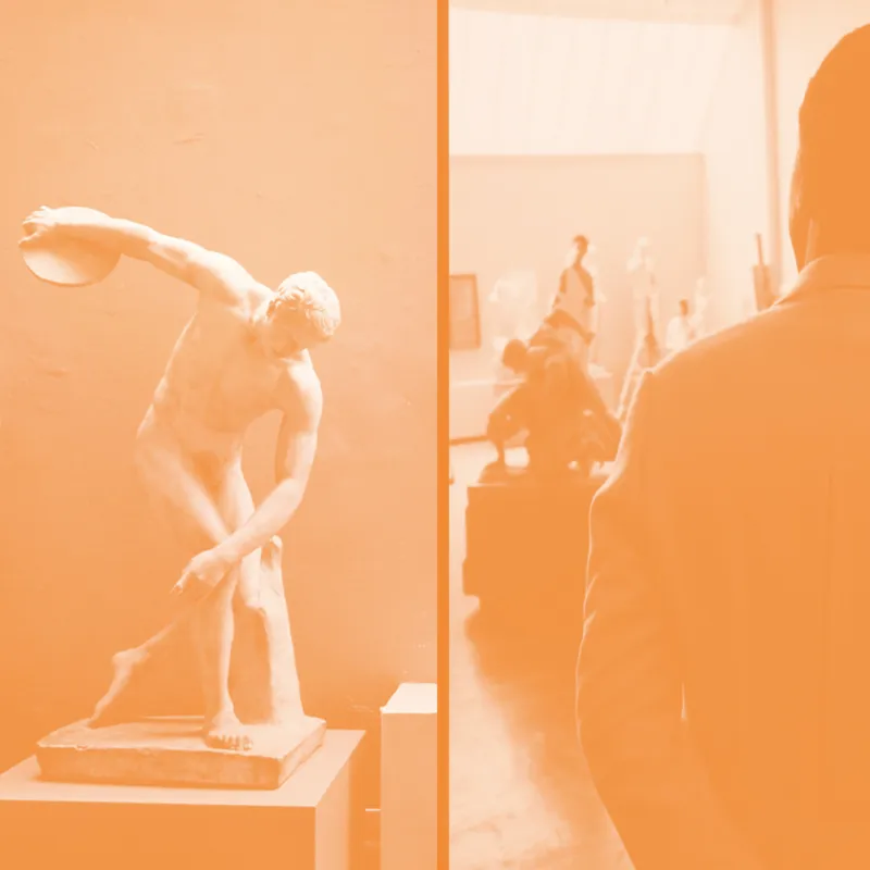 An orange coloured museum view.