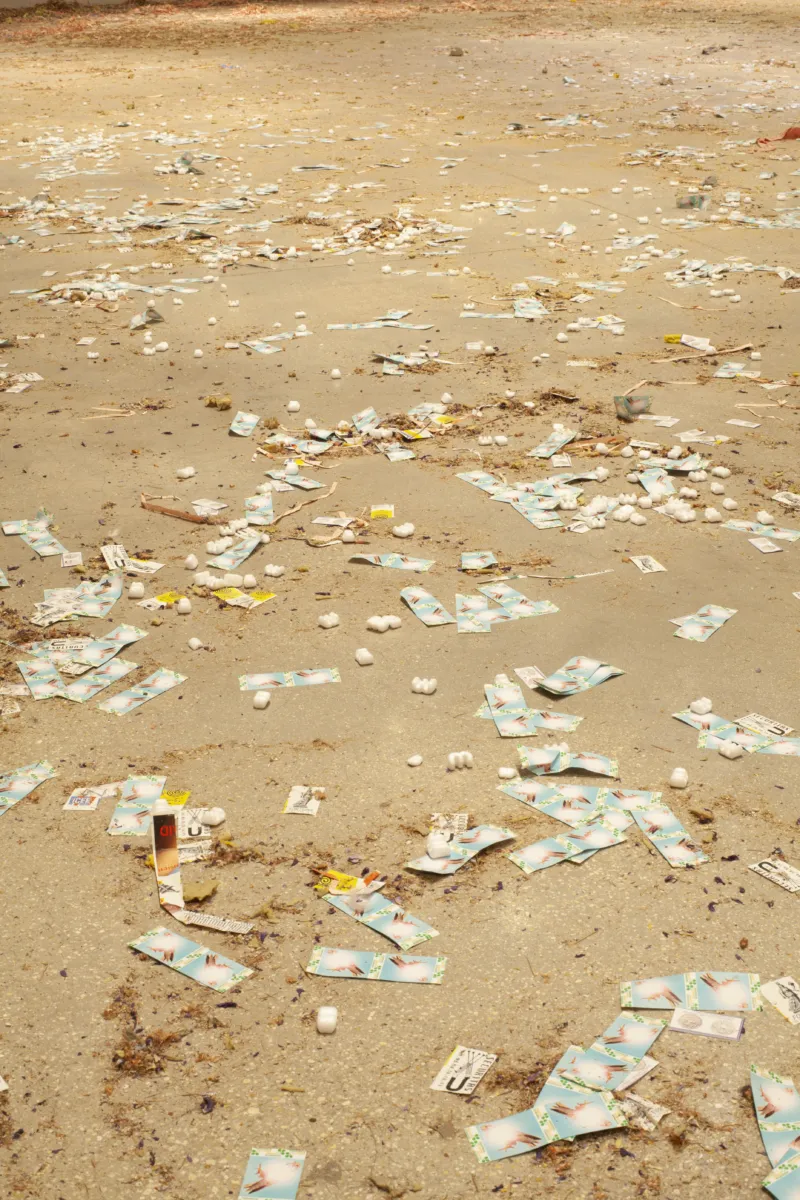 Scattered materials lying all over the floor.