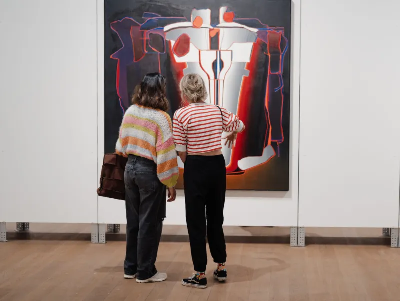 Deborah Remington, ‘Merthyr’, 1966. Oil on linen. Centre national des arts plastiques (France). View of the exhibition ‘Radical Software: Women, Art & Computing 1960–1991’, Mudam Luxembourg. Photo: Marion Dessard © Mudam Luxembourg