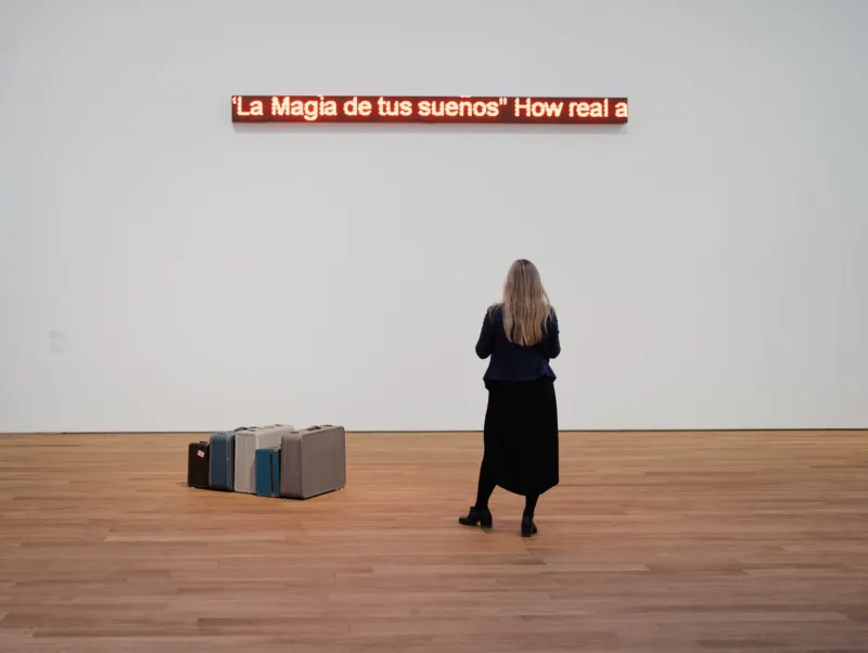 Exhibition view ‘Radio Luxembourg: Echoes across borders’, Mudam Luxembourg. Photo : Marion Dessard © Mudam Luxembourg