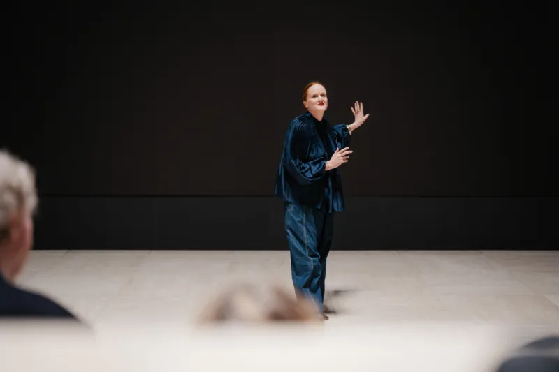 Bettina Steinbrügge, director of Mudam, giving a talk at Mudam.